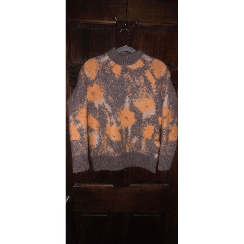COS Mohair Blend Mock Neck Sweater Brown Orange Abstract Knit XS